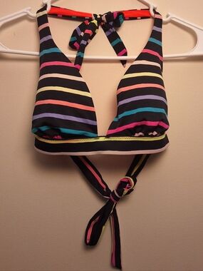 Victoria’s Secret Neon Multicolor Striped Halter Bikini Top - Size Large